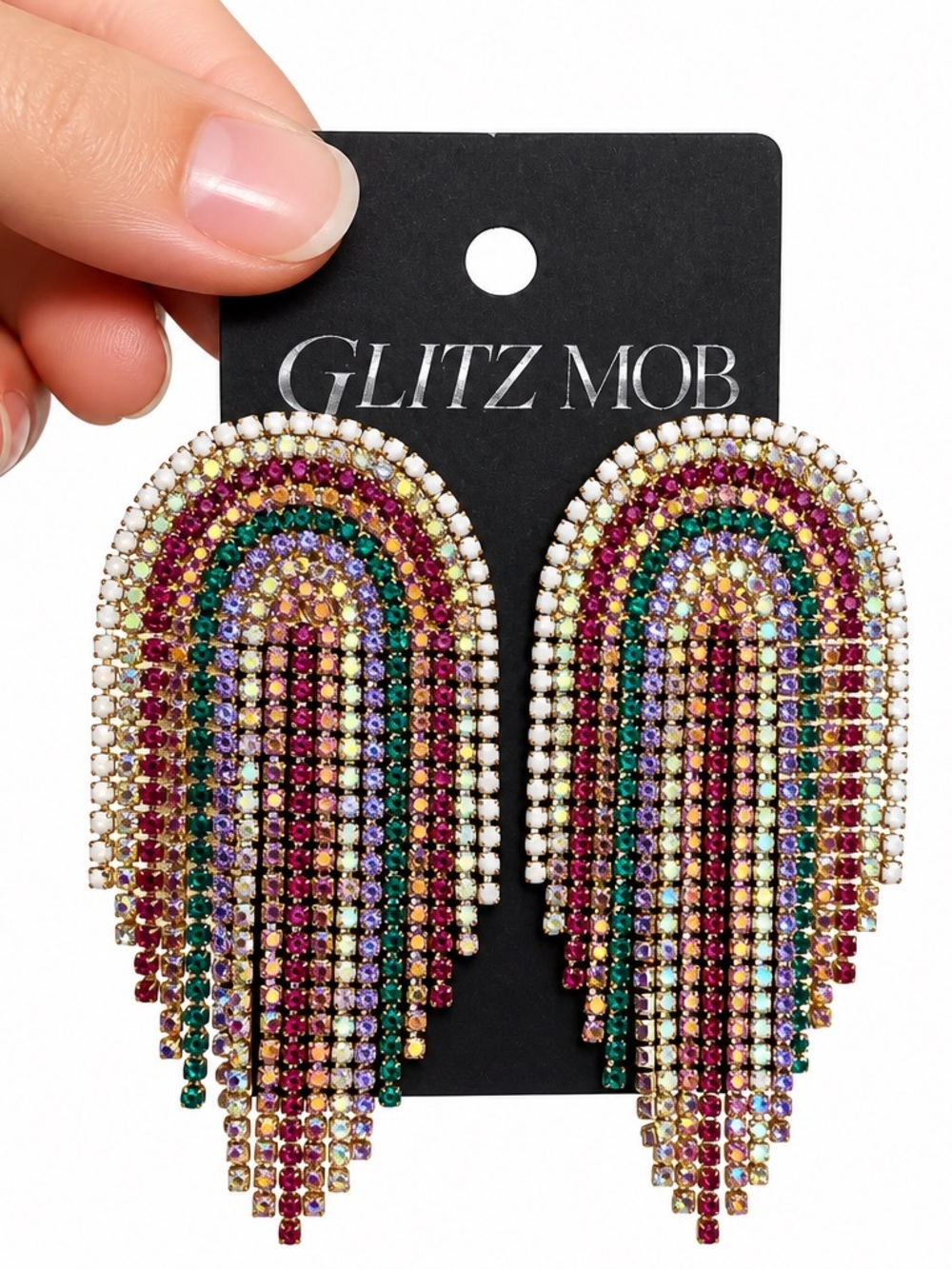 NEW Glitz Mob Multicolor Crystal Cascade Fringe Earrings